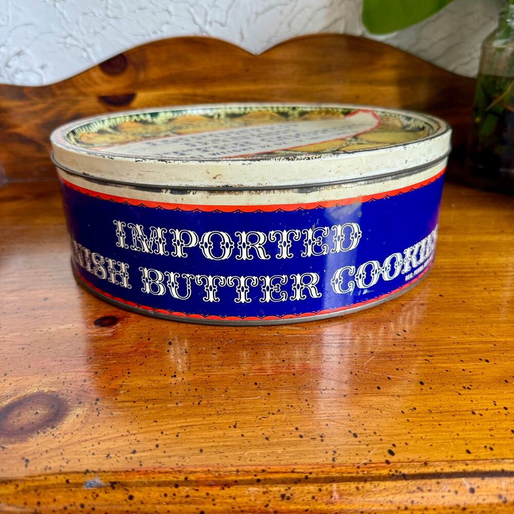 Vintage Butter Cookies Tin Round Biscuit Tin Kitchen Storage Danish Style Retro - Picture 4 of 9